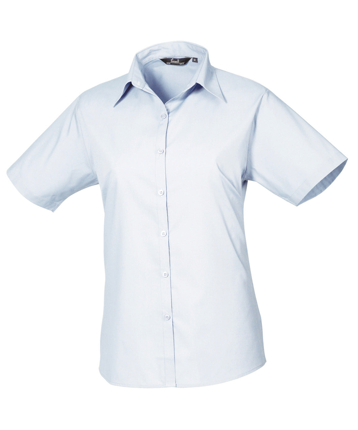 Ladies Poplin Short Sleeve Blouse - Light Blue